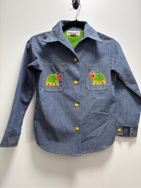 Just Girls! 1970 Jean-Style Kids Jacket with Green Turtle Patches Farmhouse